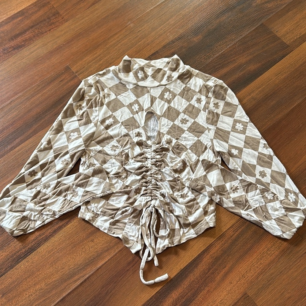 PacSun PAC Cares Long Sleeve Mock Neck Cinch Crop Top Geometric Design Size XS - Picture 2 of 12